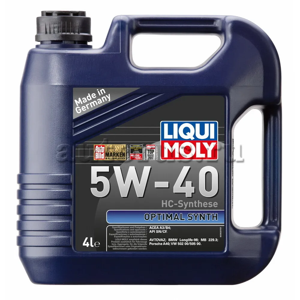 Масло моторное LIQUI MOLY Optimal Synth 5W-40 синтетическое 4 л 3926 LIQUI  MOLY артикул 3926 - цена, характеристики, купить в Москве в  интернет-магазине автозапчастей АВТОРУСЬ