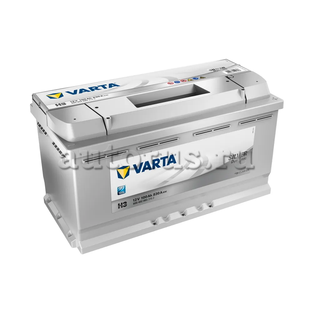 Аккумулятор VARTA Silver Dynamic 100 А/ч обратная R+ H3 353x175x190 EN830 А  VARTA артикул 600 402 083 - цена, характеристики, купить в Москве в  интернет-магазине автозапчастей АВТОРУСЬ