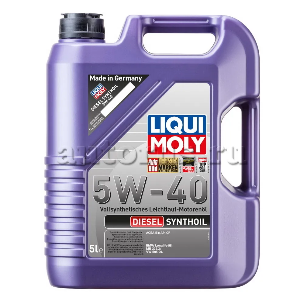 Масло моторное LIQUI MOLY Diesel Synthoil 5W-40 синтетическое 5 л 1341/1927 LIQUI  MOLY артикул 1927 - цена, характеристики, купить в Москве в  интернет-магазине автозапчастей АВТОРУСЬ