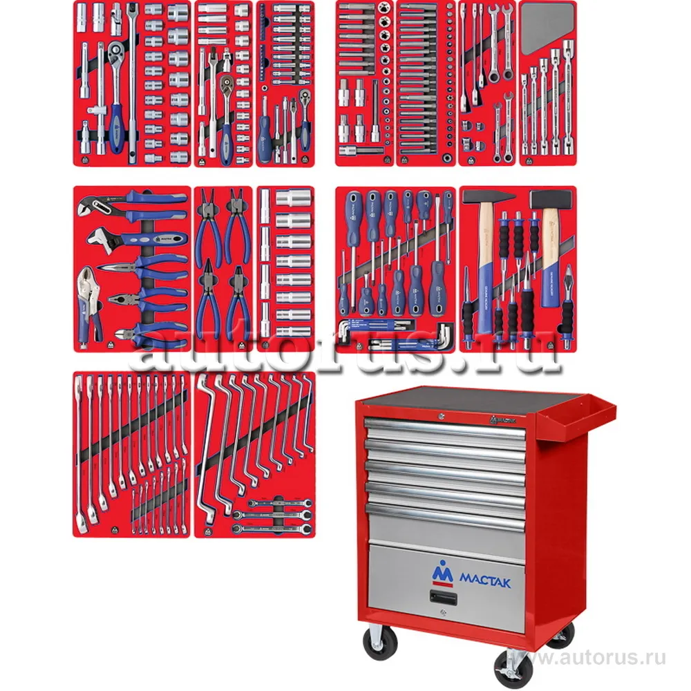 Набор инструментов ЛИДЕР в красной тележке, 270 предметов МАСТАК 52-270R  МАСТАК артикул 52-270R - цена, характеристики, купить в Москве в  интернет-магазине автозапчастей АВТОРУСЬ