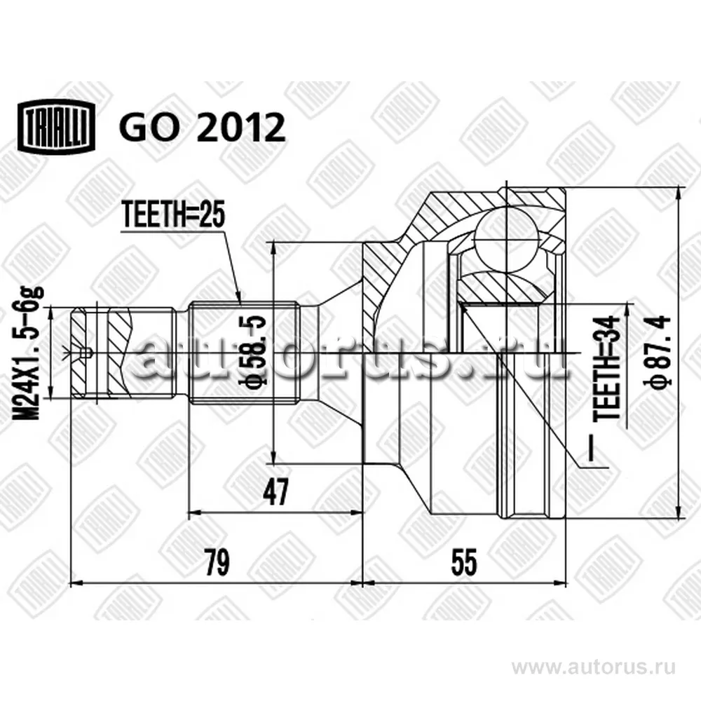 ШРУС наружный (компл.) TRIALLI GO 2012 TRIALLI артикул GO 2012 - цена,  характеристики, купить в Москве в интернет-магазине автозапчастей АВТОРУСЬ