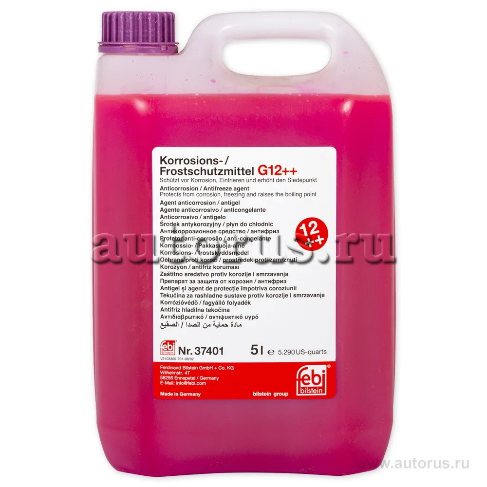 Антифриз FEBI Universal G12++ концентрат фиолетовый 5 л 37401 FEBI артикул  37401 - цена, характеристики, купить в Москве в интернет-магазине  автозапчастей АВТОРУСЬ