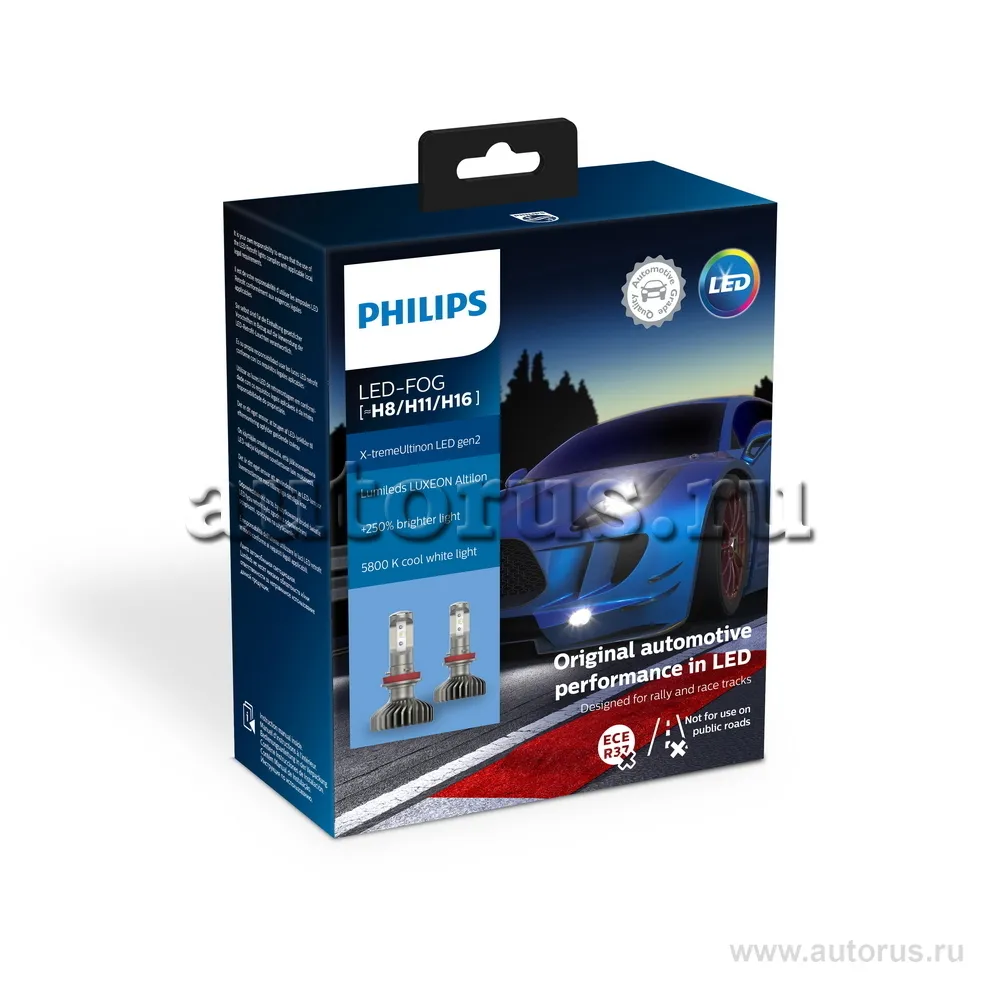 Лампа светодиодная 12V H8/H11/H16 15,5W +250% 5800K PHILIPS X-tremeUltinon  LED gen2 2 шт. картон 11366XUWX2 PHILIPS артикул 11366XUWX2 - цена,  характеристики, купить в Москве в интернет-магазине автозапчастей АВТОРУСЬ