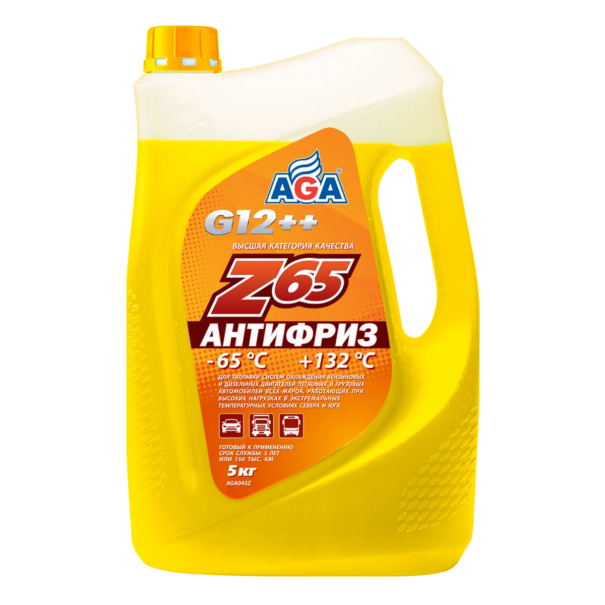 Антифриз AGA Z-65 G12++ готовый -65C желтый 5 кг AGA043Z