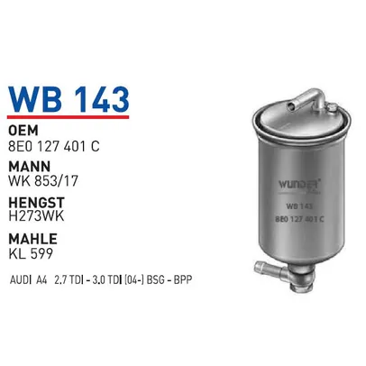 Фильтр топливный AUDI A4-A7 WUNDER FILTER WB143