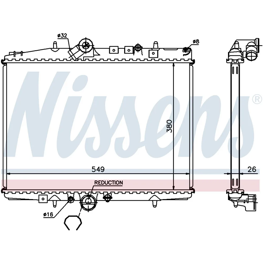 Радиатор системы охлаждения CITROEN: C5 (DC) 2.2 HDI (DC4HXB, DC4HXE) 01-04 , C5 BREAK (DE) 2.2 HDI NISSENS 61295A