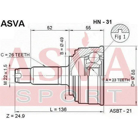ШРУС наружный 23X49X26 ASVA HN-31