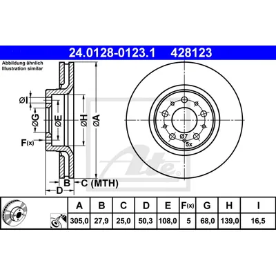 Диск тормозной передний VOLVO S60/S80/XC70/XC90 /VENT.D=305MM ATE 24.0128-0123.1