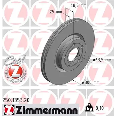 Диск тормозной передний FORD FOCUS II 04> ZIMMERMANN 250.1353.20
