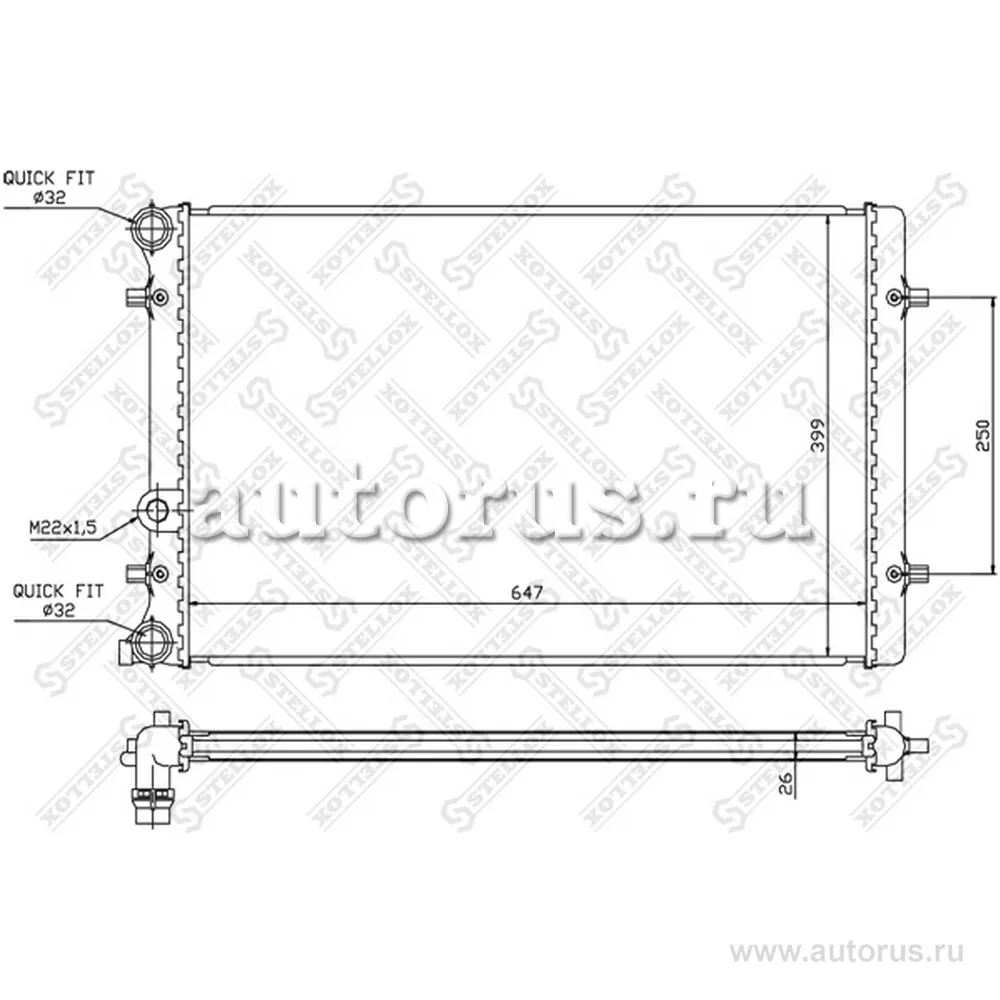 Радиатор системы охлаждения Audi A3, VW Bora/Golf IV 1.4-2.0 97> STELLOX 10-25006-SX