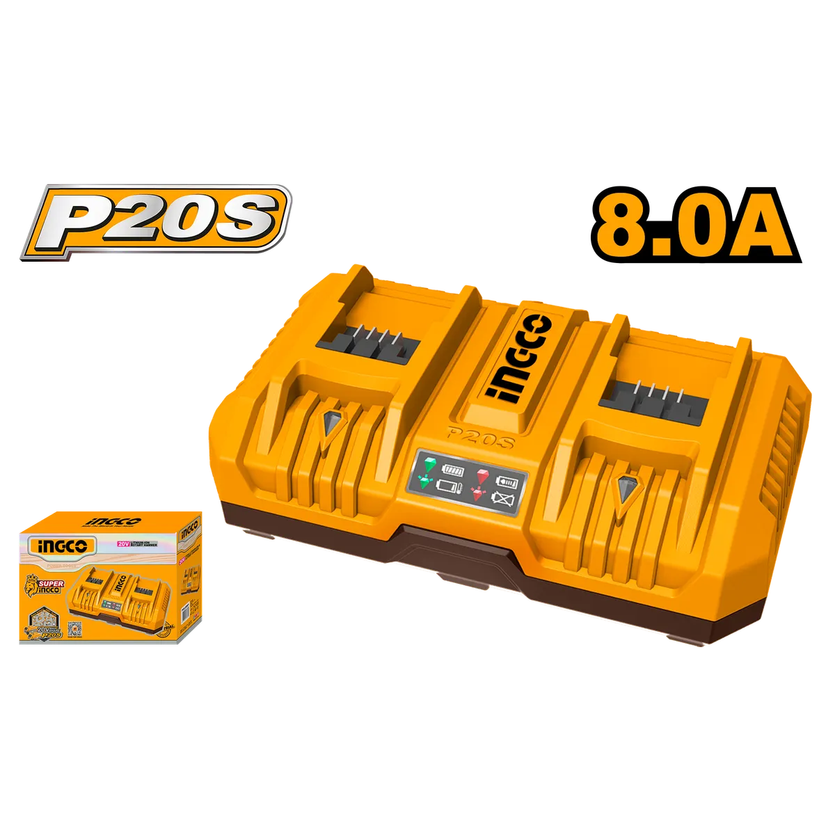 Зарядное устройство двойное 20 В, 8А INDUSTRIAL INGCO FCLI2082