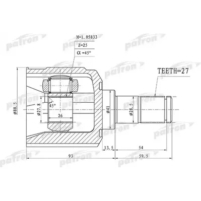 ШРУС внутренний 27x41x25 HYUNDAI SANTA FE (BB) 00-06 PATRON PCV1160