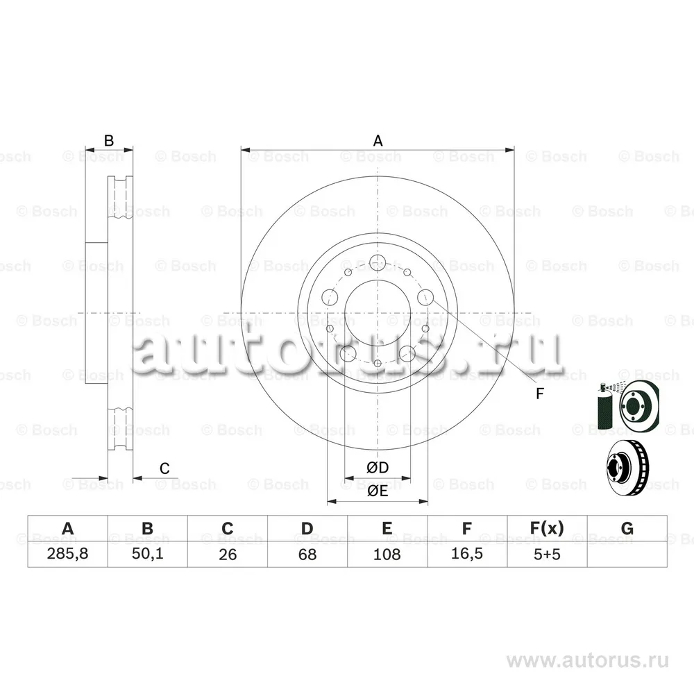 Диск тормозной передний BOSCH 0 986 479 210