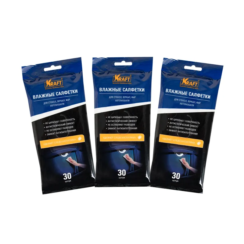 Влажные салфетки для стеклянных поверхностей,(компл 3 шт по 30шт) KRAFT KT834015