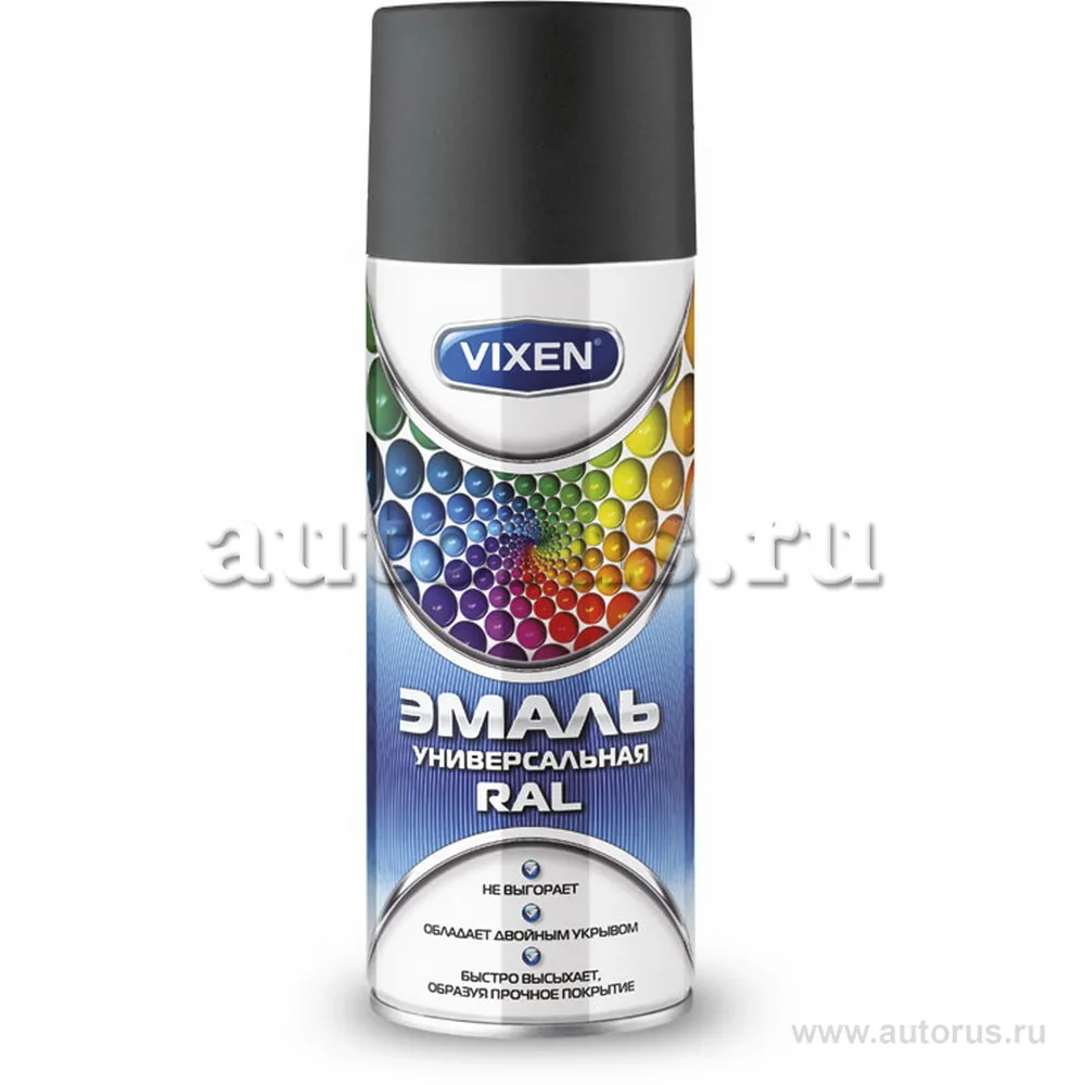 Эмаль универсальная RAL, черный матовый (RAL 9005), аэрозоль 520 мл VIXEN VX10905