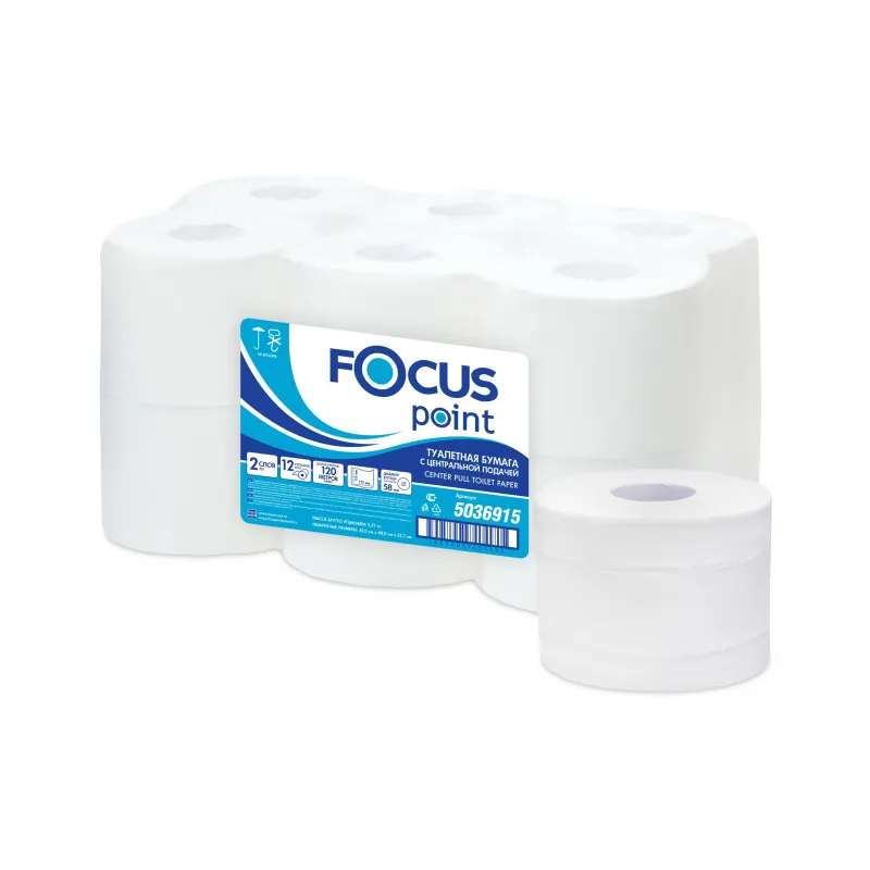 Бумага туалетная д/дисп Focus Point 2сл бел цел 120м ЦВ 12рул/уп 5036915 1418105