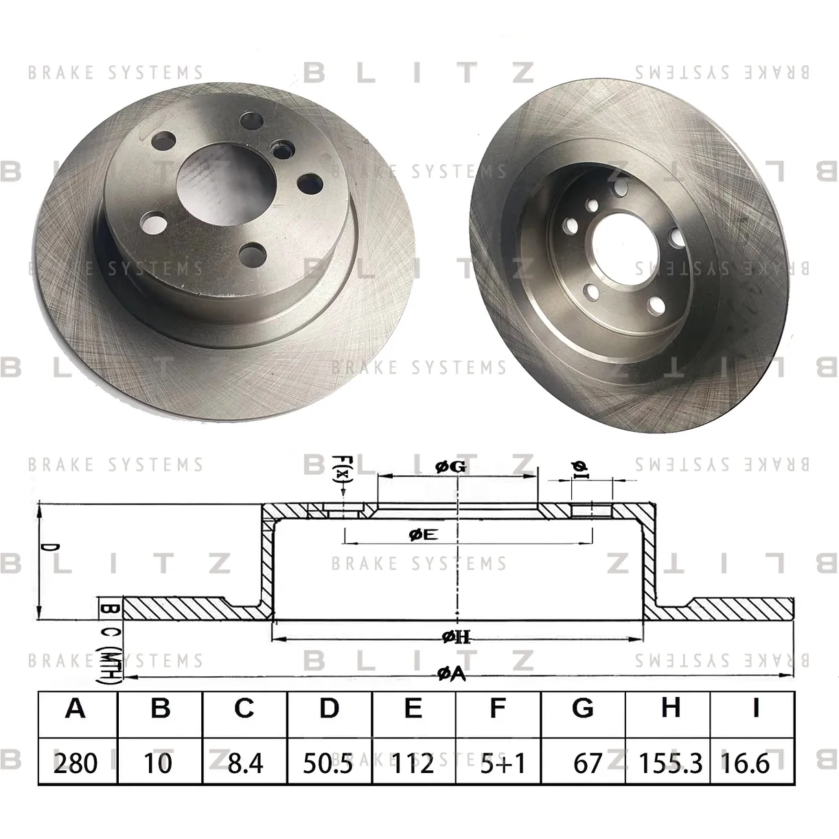 Диск тормозной задний BMW 1(F40)/ 2(F45/F46)/ X1(F48)/ X2(F39) 14->, MIN BLITZ BS0698