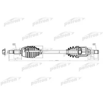 Полуось передняя левая 25x606x53,3x22 FORD: FIESTA V 01-, PATRON PDS0221
