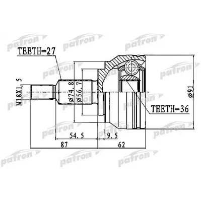 ШРУС наружный 27x56,7x36 RENAULT: LAGUNA III 07-, LAGUN PATRON PCV1771