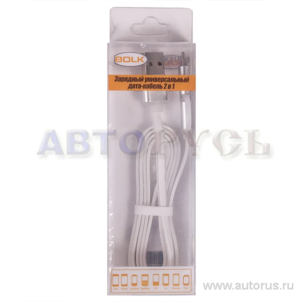 Дата-кабель зарядный 2 в 1 от USB Micro USB/iPhone-5/6 WHITE BOLK BK21023W
