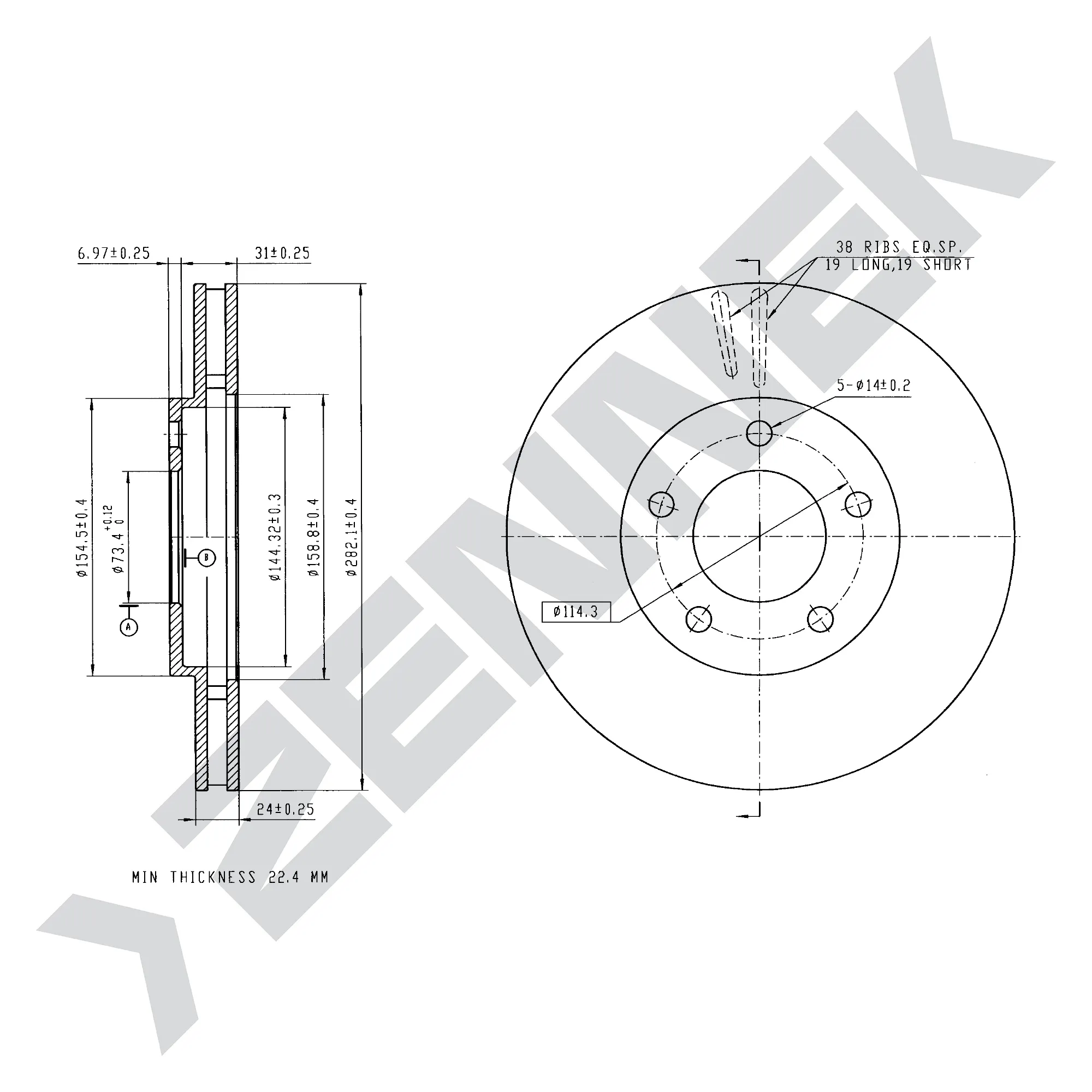 Диск тормозной передний CHRYSLER VOYAGER 95-01, DODGE CARAVAN 95-01 (2 шт) ZENNEK DBD0169