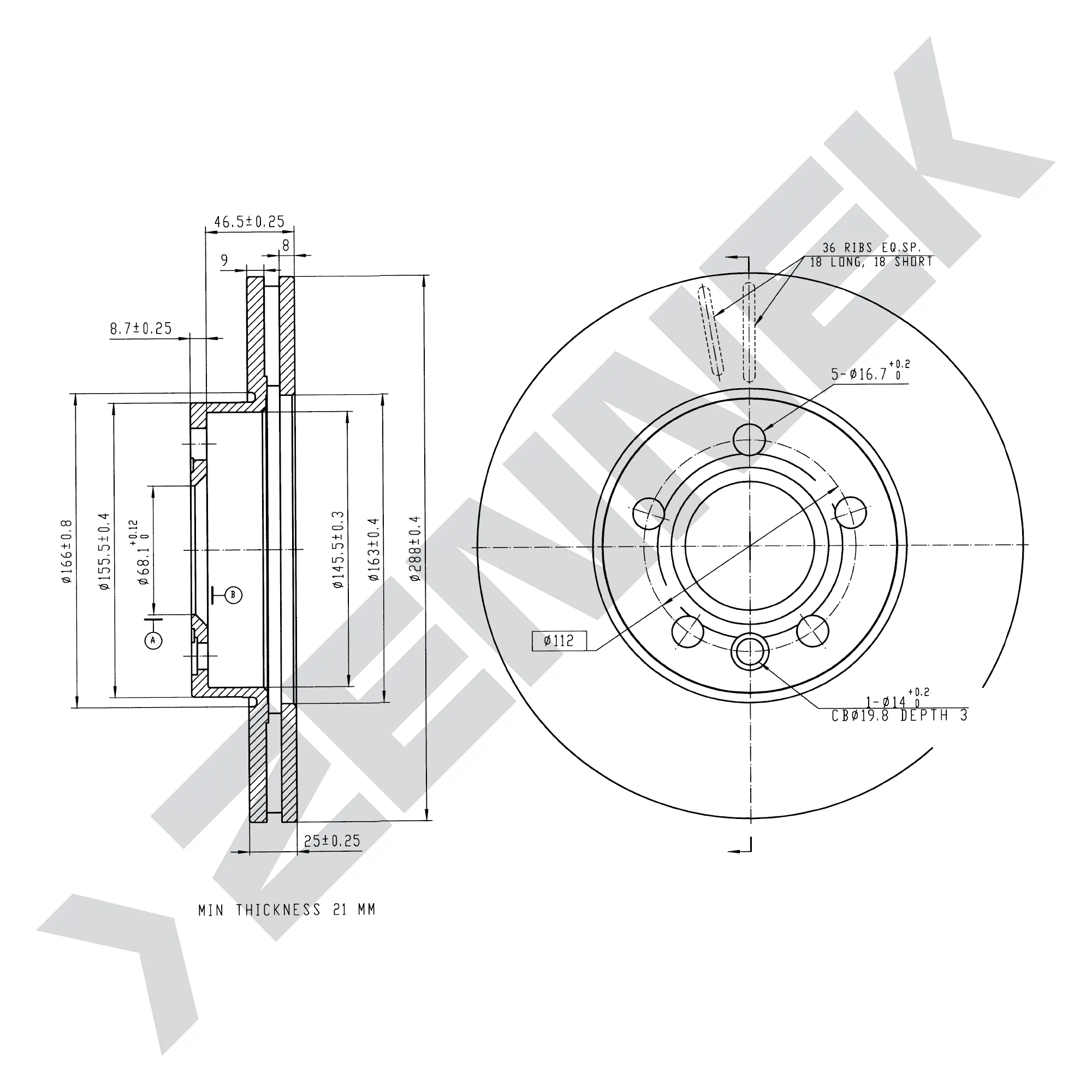 Диск тормозной передний FORD GALAXY 95-06, VW SHARAN 95-10 (2 шт) ZENNEK DBD0017