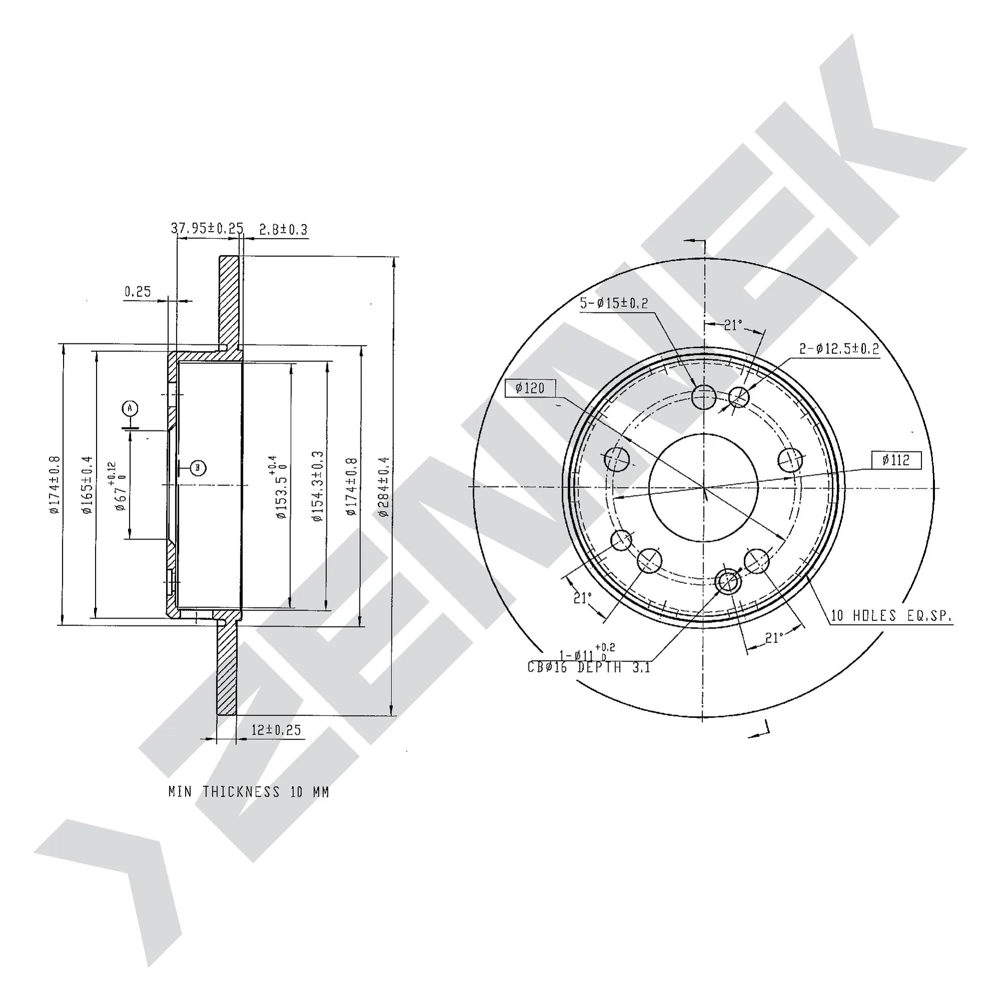 Диск тормозной передний MERCEDES W124 85-95 (2 шт) ZENNEK DBD0272