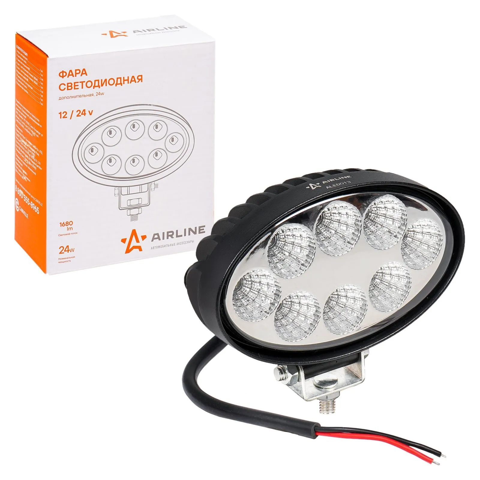 Фара светодиодная овальная 8LED, рассеянный свет, 24Вт, 140х86х55мм, 12/24В AIRLINE ALED013