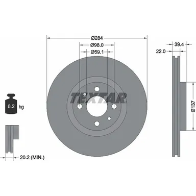 Диск тормозной передний с покрытием PRO ALFA ROMEO/FIAT/LANCIA TEXTAR 92055203