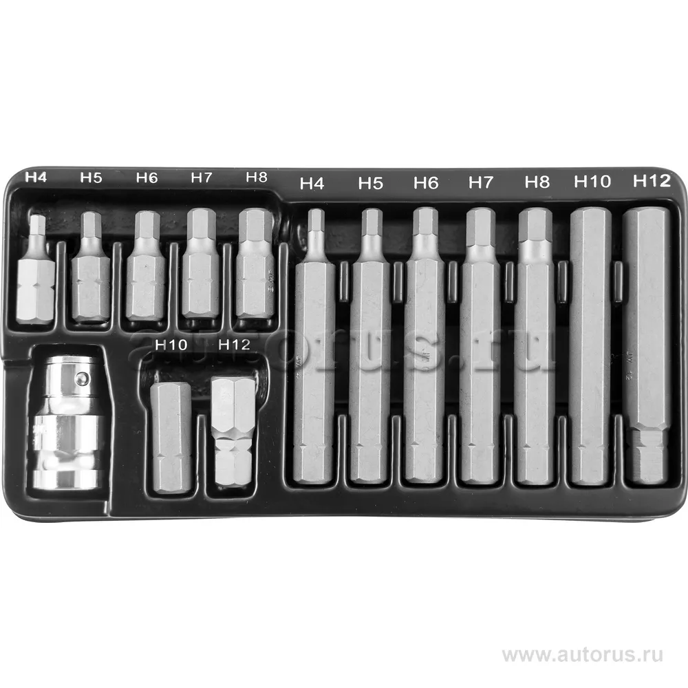 Набор бит HEX 4-12 мм 30-75 мм 15пр JONNESWAY S29H4115S