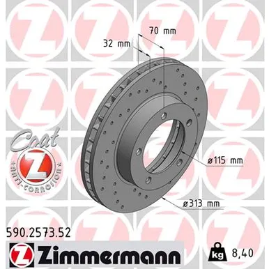 Диск тормозной TOYOTA LAND CRUISER 98- F ZIMMERMANN 590257352