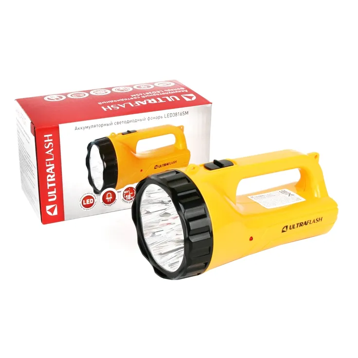Фонарь аккум. 220В, желт., 9LED, 2 режима, SLA, пласт., коробка ULTRAFLASH LED3816SM