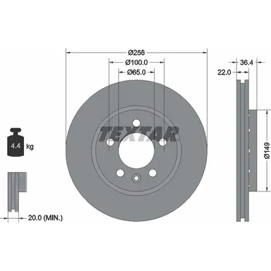 Диск тормозной задний с покрытием PRO AUDI/SEAT/SKODA/VOLKSWAGEN TEXTAR 92098603