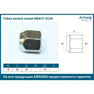 Гайка колеса M10х1,5x19 (полая) Chevrolet (Aveo/Captiva/lacetti) ARIRANG ARG17-3124