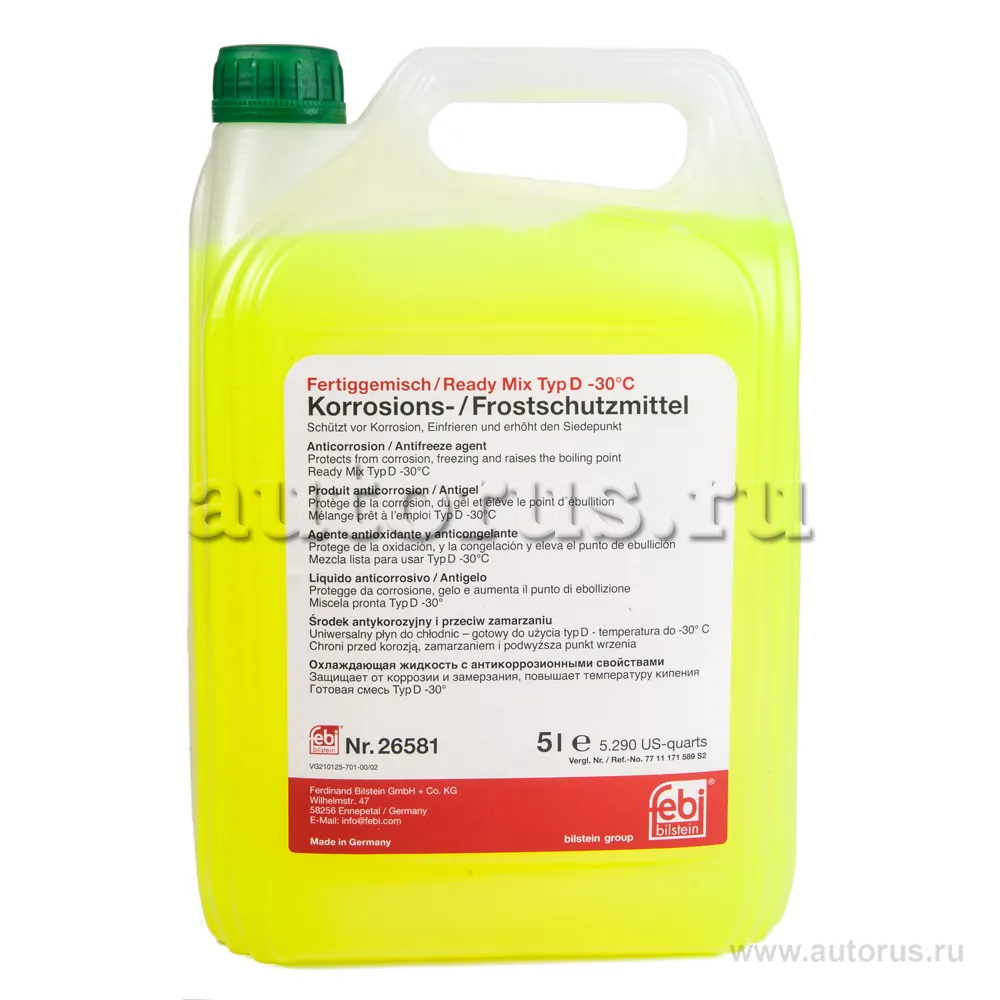 Антифриз FEBI Ready Mix Typ D готовый -30C зеленый 5 л 26581