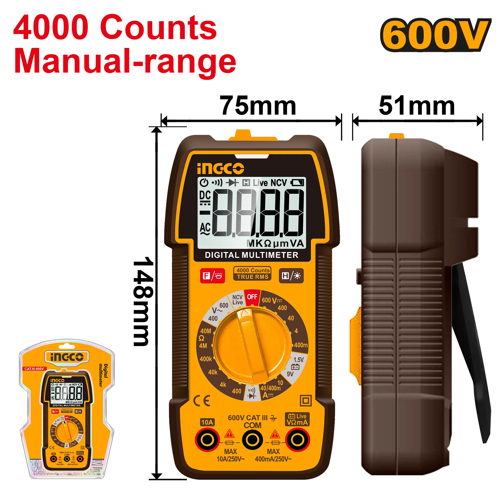 Мультиметр цифровой 600 В (20/40) INDUSTRIAL INGCO DM36002