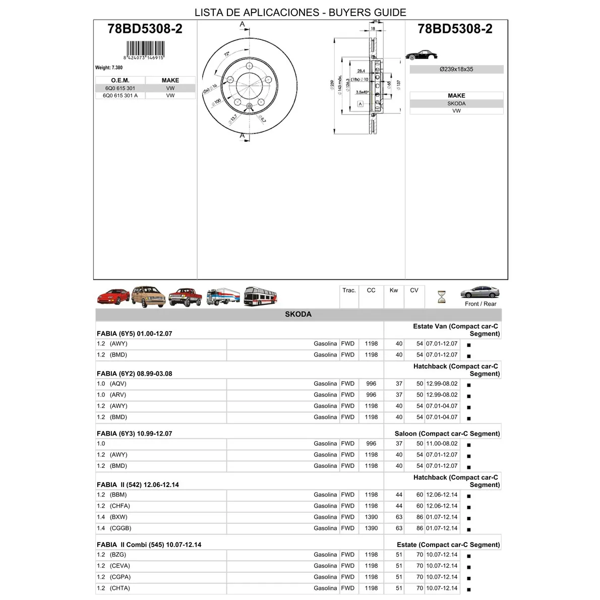 Диск тормозной передний SKODA FABIA/POLO ICER 78BD5308-2