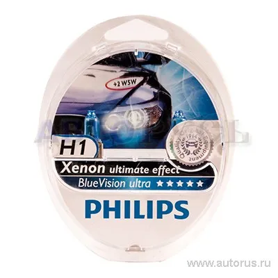 Лампа 12V H1+W5W 55W PHILIPS BlueVision Ultra 2 шт. DUOBOX 12258BVUSM