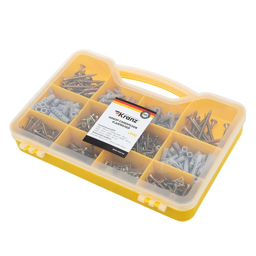 Набор саморезов и дюбелей (590 шт/уп) Kranz KR-01-3101-03