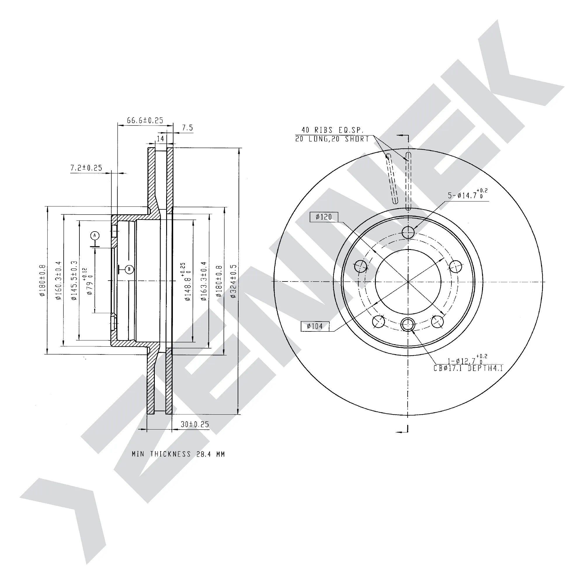 Диск тормозной передний BMW 5 E39 95-04 (1 шт) ZENNEK DBD0280