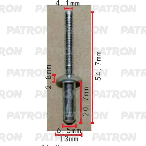 Заклепка металлическая Применяемость: Заклепка D=6,5mm универсальная PATRON P37-2272