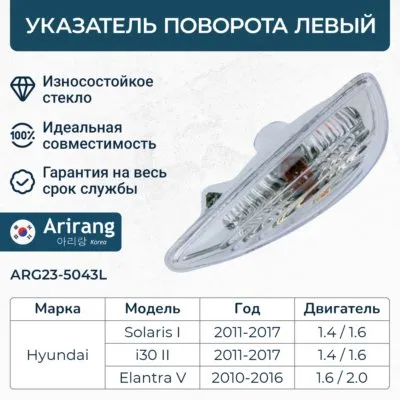 Указатель поворота передний левый в крыле923031R000ARG23-5043LARIRANG