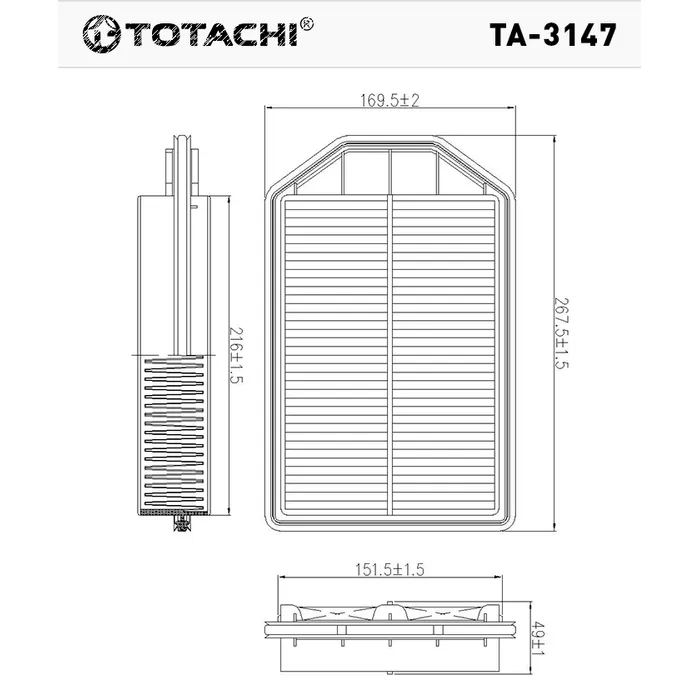 Воздушный фильтр TOTACHI TA-3147 A-895 V 17220-RZA-Y00 C 27 002 TOTACHI TA-3147