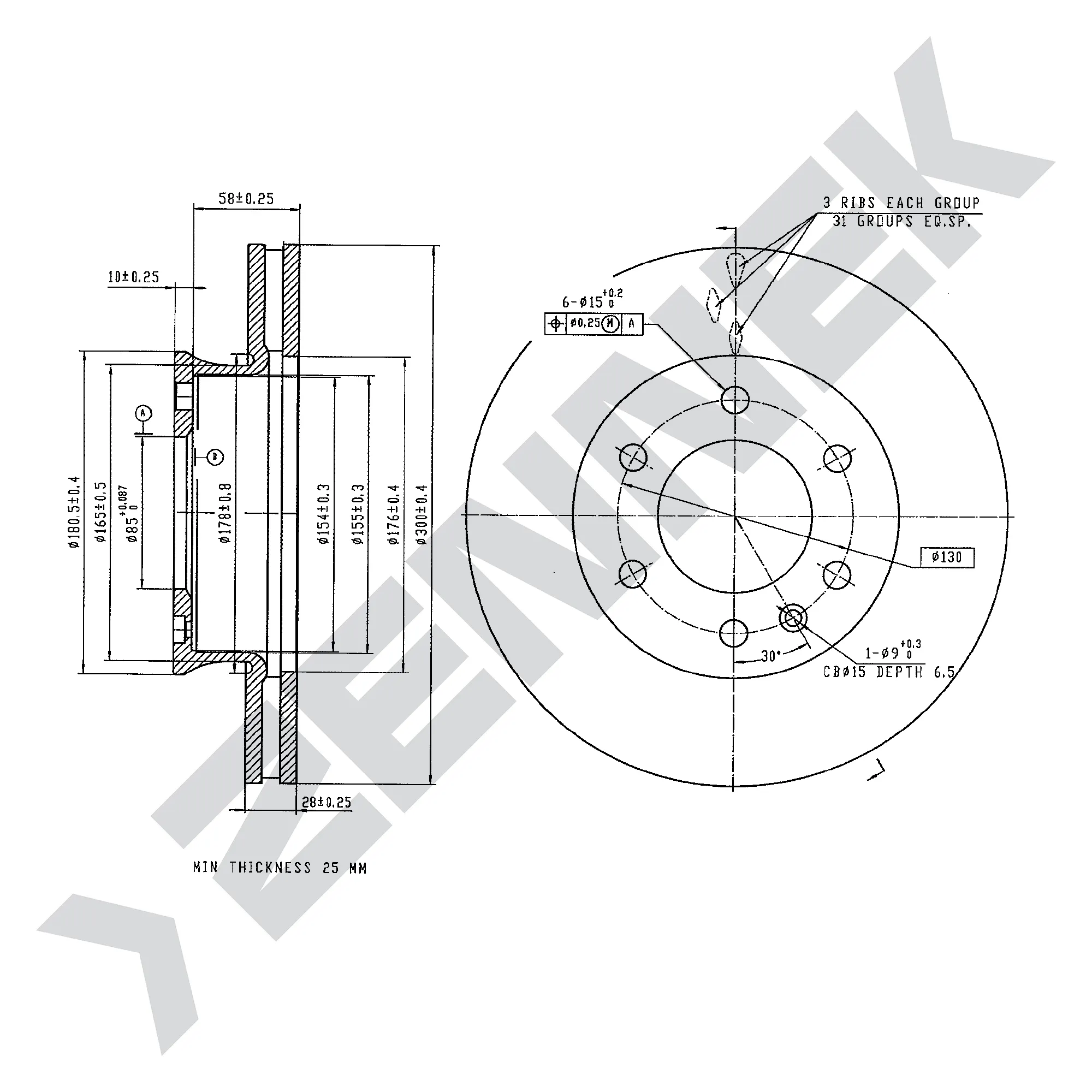 Диск тормозной передний MERCEDES SPRINTER 06-12, VW CRAFTER 06-16 (2 шт) ZENNEK DBD0056