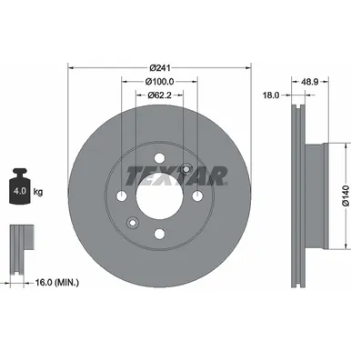 Диск тормозной передний HYUNDAI I10/KIA PICANTO I/II /VENT D=241MM TEXTAR 92147103