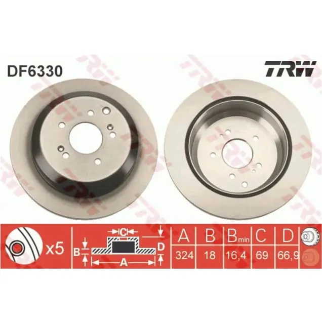 Диск тормозной задний HYUNDAI IX55 08-> TRW DF6330