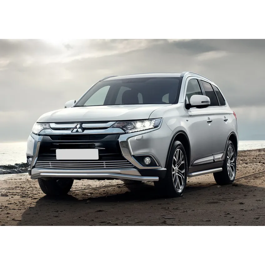 Решетка бампера d10 Rival Mitsubishi Outlander III рестайлинг 2015-2018, нерж. сталь, G.4001.001
