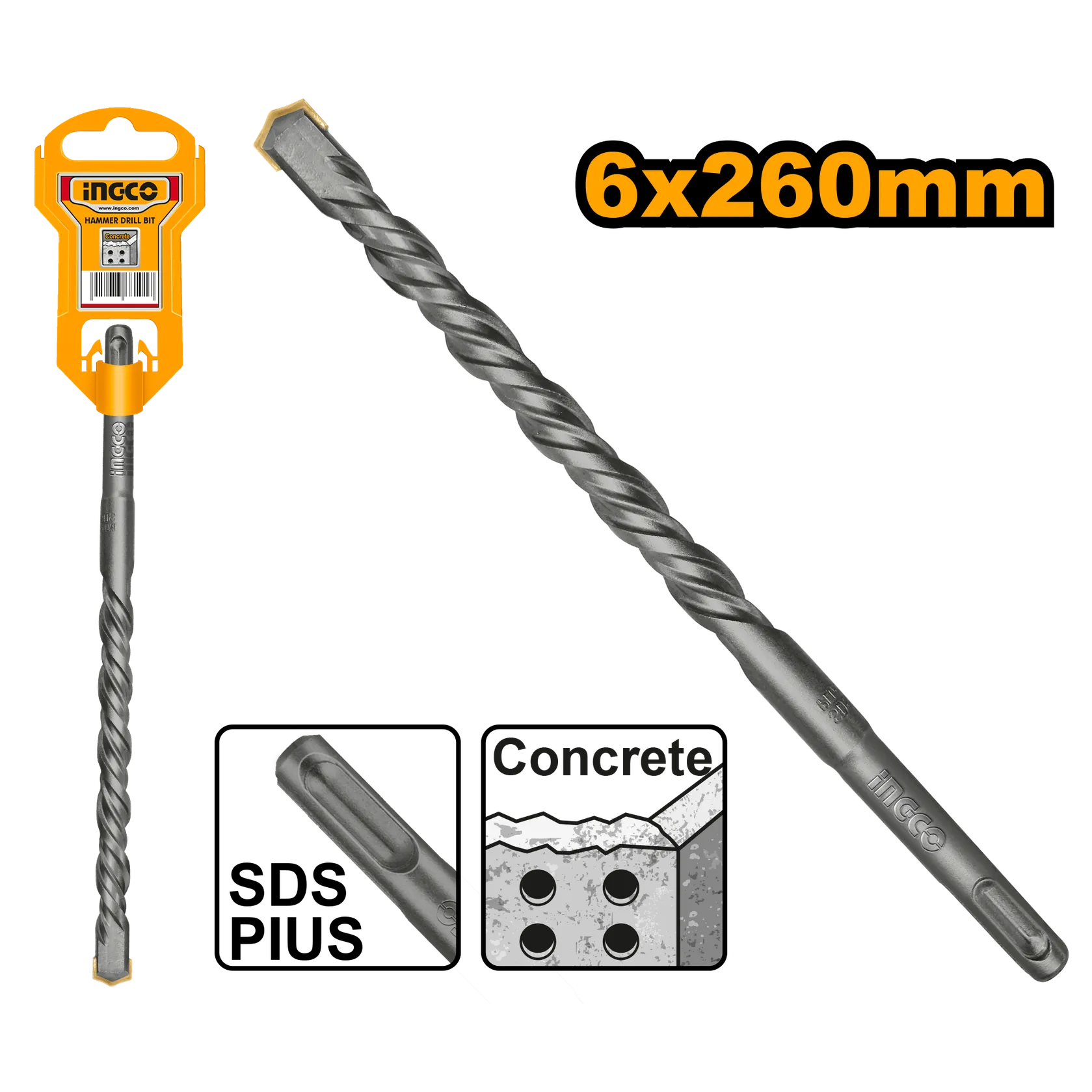 Сверло по бетону 6 мм L 260 SDS-plus INGCO DBH1210604