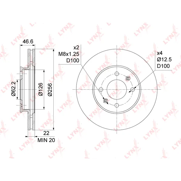 Диск тормозной передний HYUNDAI ACCENT 05-/ I20 08-/ KIA RIO II 05- LYNXAUTO BN-1058