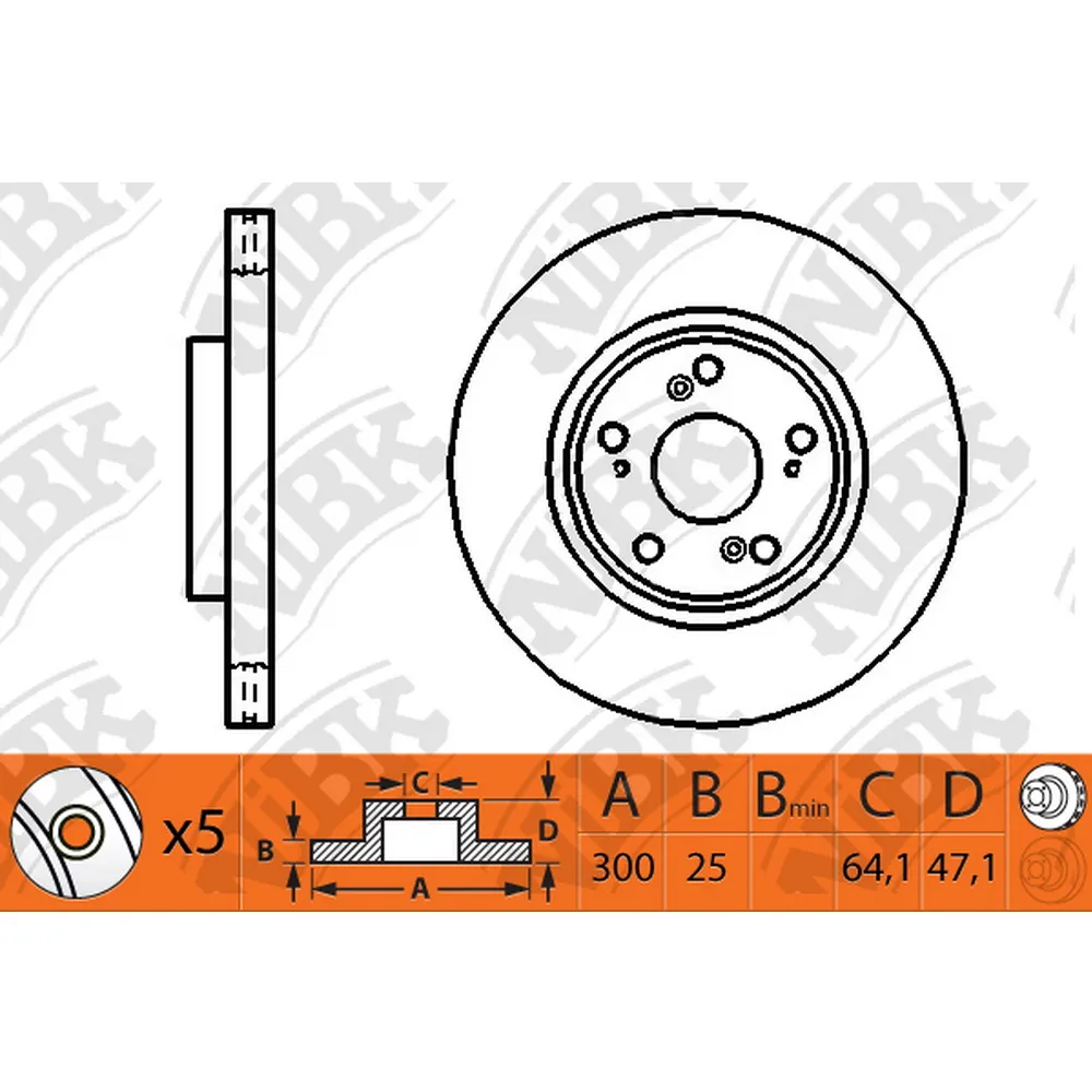 Диск тормозной передний HONDA ACCORD 2.0/2.4L 03-08 NIBK RN1204